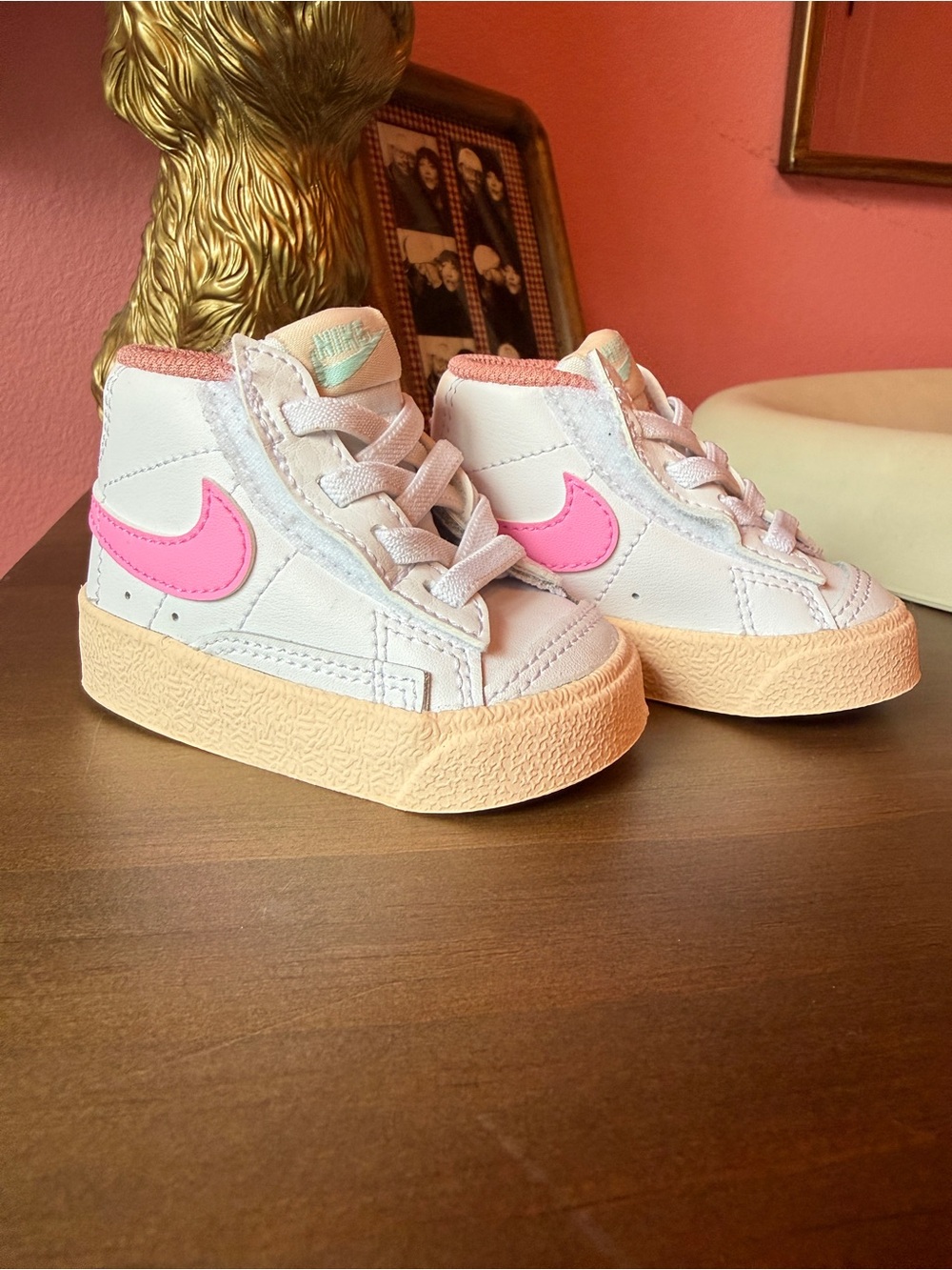 Nike Infant High-Top Sneakers in White, Pink & Peach